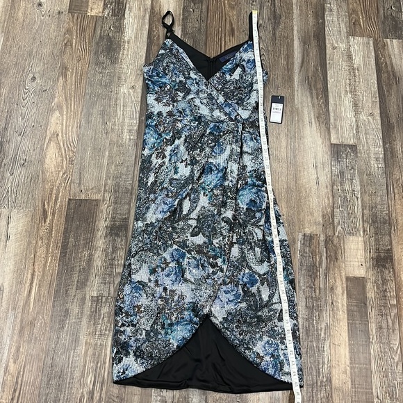 Rachel Rachel Roy Blue Floral Faye Sequin Dress 6 Faux Wrap Cocktail Disco NYE - Picture 9 of 13